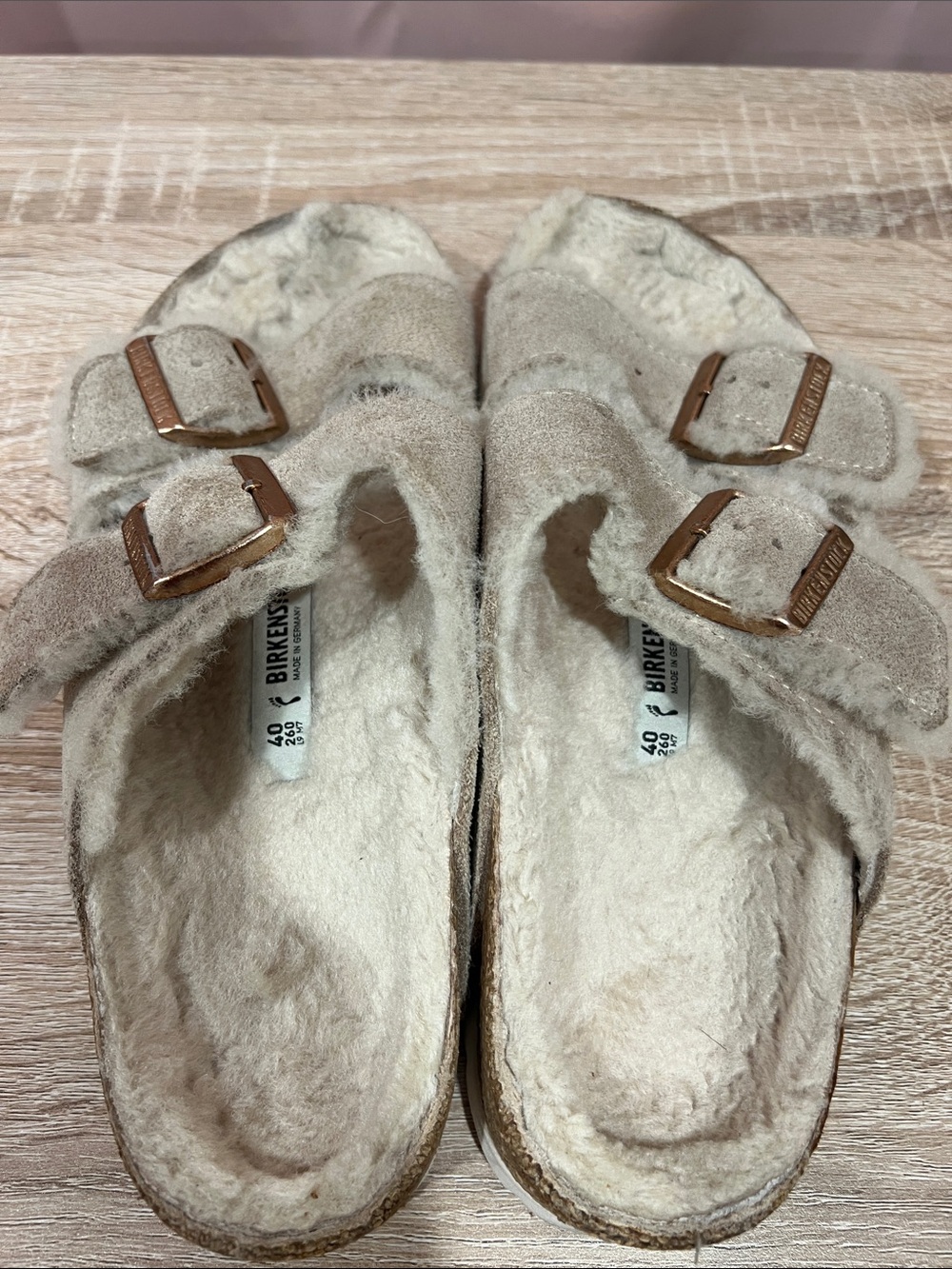 Birkenstock Women's Cream Suede Shearling Arizona Sandals